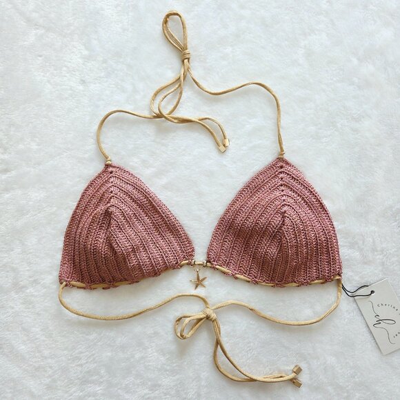 Cherina Beachwear Nora Crochet Bikini Top & Side-Tie Bottoms in Pink Lurex Gold - Picture 2 of 12